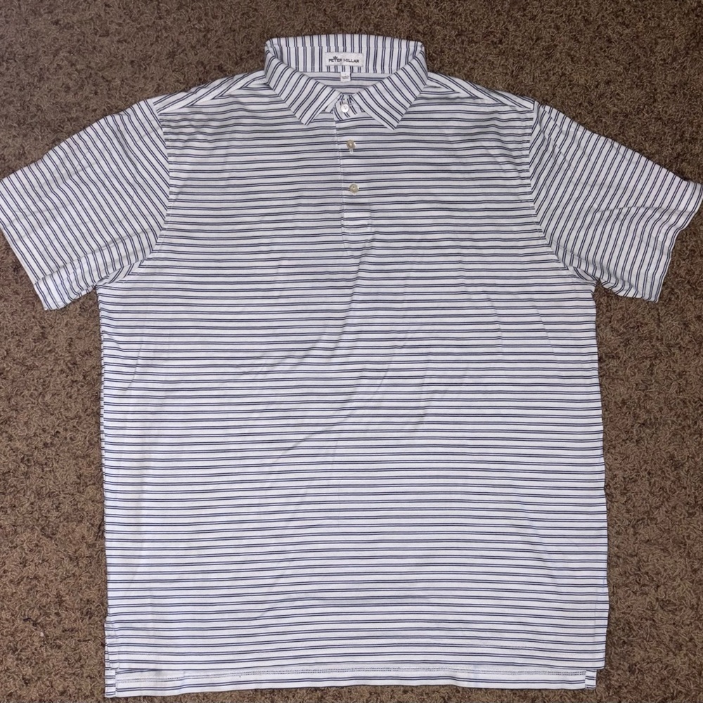 Peter Millar Crown Polo Striped White And Blue Size Large